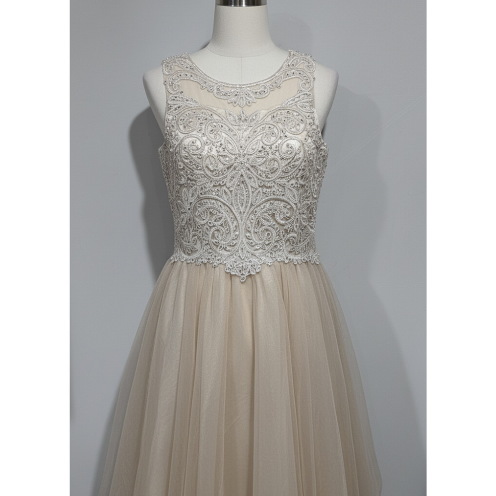 Angels Garment Dress Girls 16 Champagne Beaded Tulle Lace Corset Back Coquette